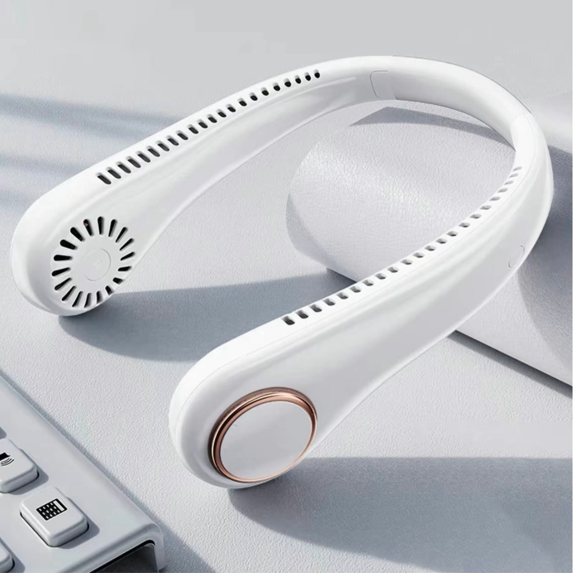Bladeless Neck Fan with Neckband - Lightweight Small Fan - Portable Mini USB Fan - Rechargeable Personal Fan (White)