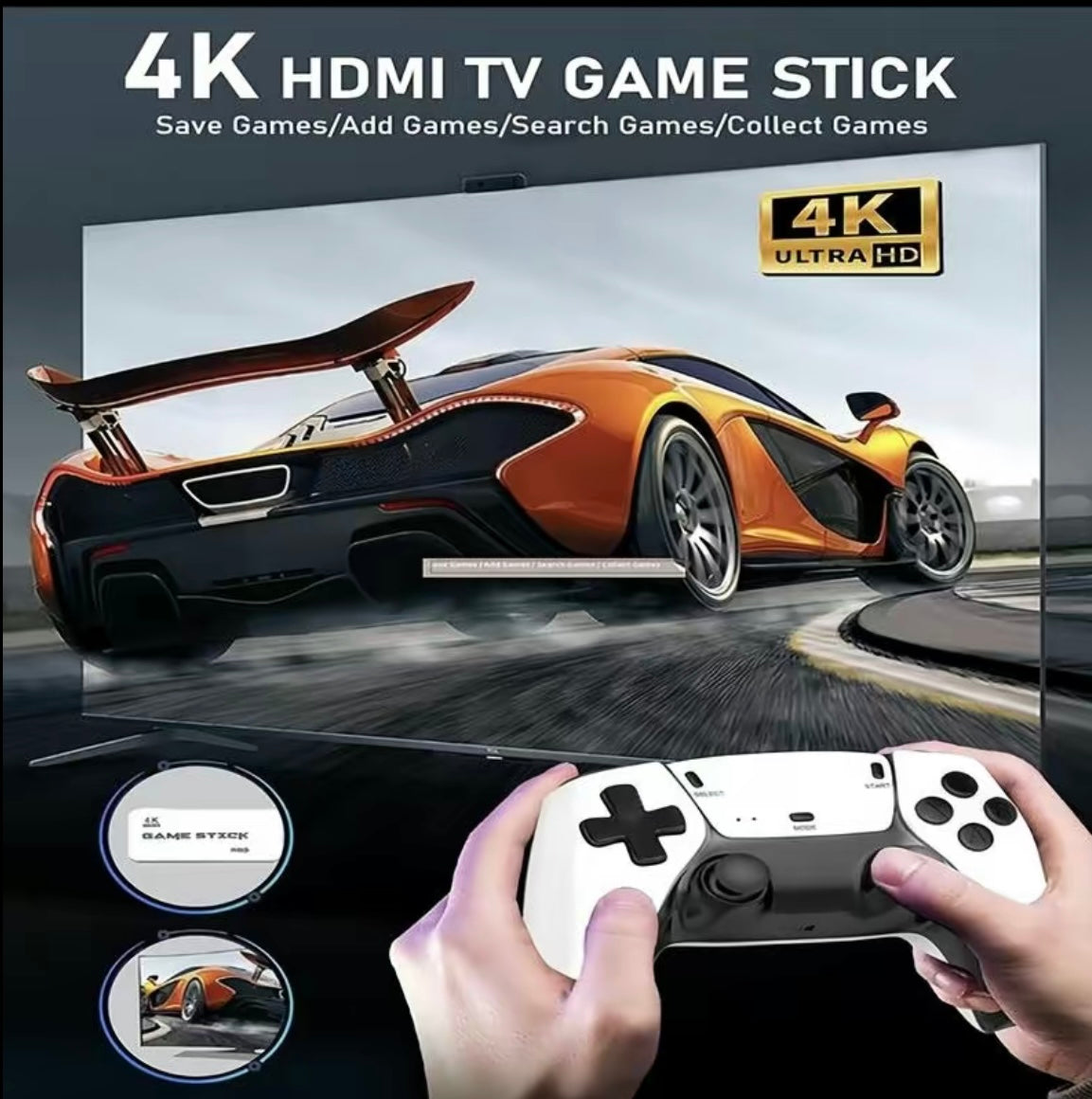 Retro Gaming Console, 20,000+ Retro Game Stick, 23 Emulators, 4K HD HDMI TV Game Stick, Includes 2 Wireless 2.4GHz Controllers,Plug & Play Video Games for TV(64GB