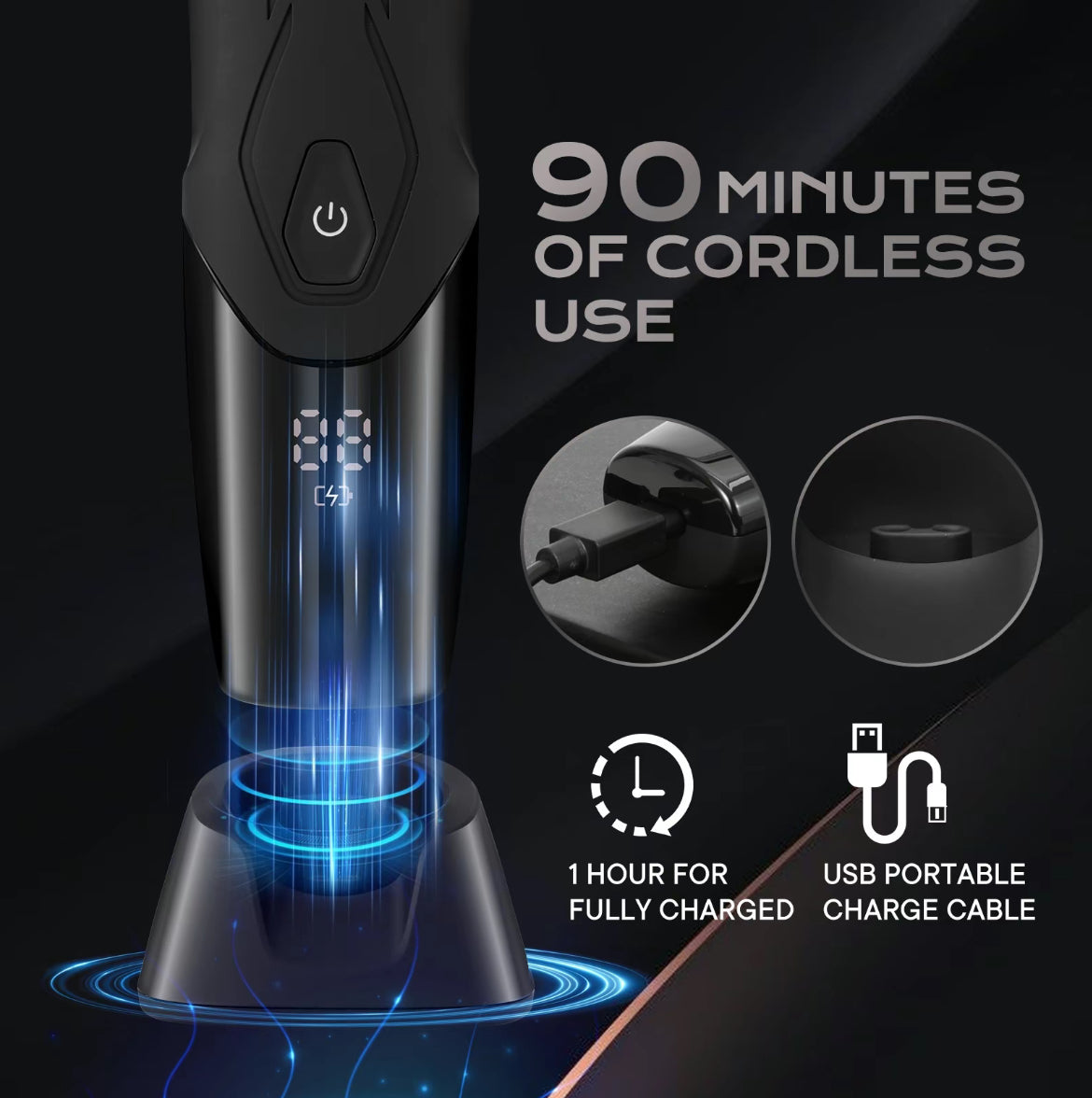 ENSSU Body Hair Trimmer for Men - Waterproof Meridian Trimmer with LED Light, 6000RPM Fast Motor, 5 Length Settings (Black)