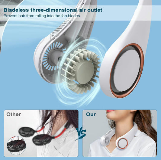 Bladeless Neck Fan with Neckband - Lightweight Small Fan - Portable Mini USB Fan - Rechargeable Personal Fan (White)