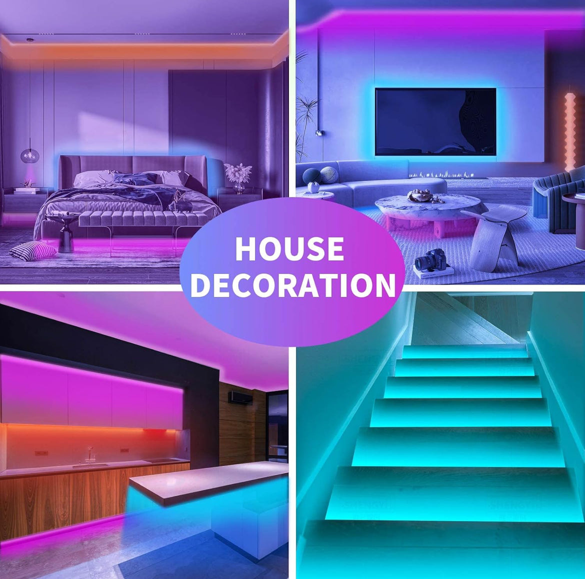 50FT Led Strip Lights RGB Music Sync Color Changing Bluetooth Led Lights with Smart App Control Remote Led Lights for Bedroom Room Lighting Flexible Home Décor