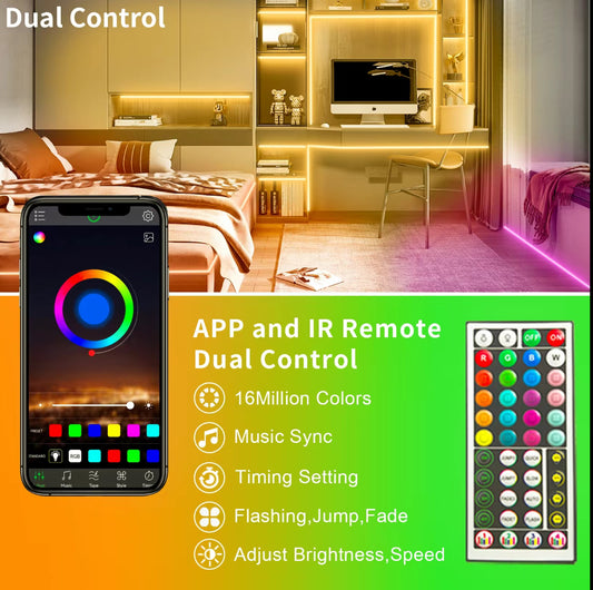 50FT Led Strip Lights RGB Music Sync Color Changing Bluetooth Led Lights with Smart App Control Remote Led Lights for Bedroom Room Lighting Flexible Home Décor