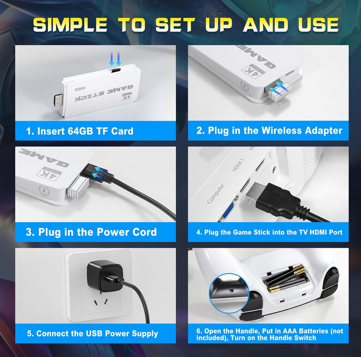 Retro Gaming Console, 20,000+ Retro Game Stick, 23 Emulators, 4K HD HDMI TV Game Stick, Includes 2 Wireless 2.4GHz Controllers,Plug & Play Video Games for TV(64GB