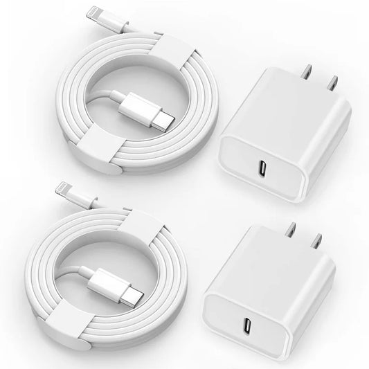 Fast Charging 2-Pack Type-C Wall Charger Block with 2-Pack USB-C to Lightning Cable for iPhone 14/13/12, AirPods Pro, Mobile Smartphone