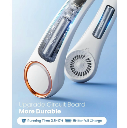 Bladeless Neck Fan with Neckband - Lightweight Small Fan - Portable Mini USB Fan - Rechargeable Personal Fan (White)