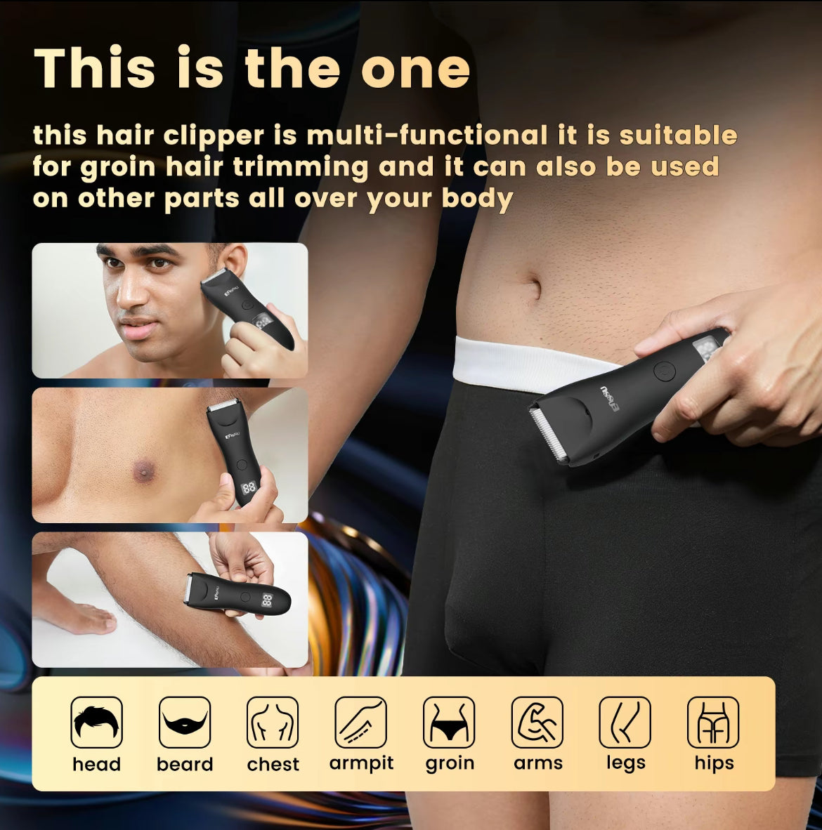 ENSSU Body Hair Trimmer for Men - Waterproof Meridian Trimmer with LED Light, 6000RPM Fast Motor, 5 Length Settings (Black)
